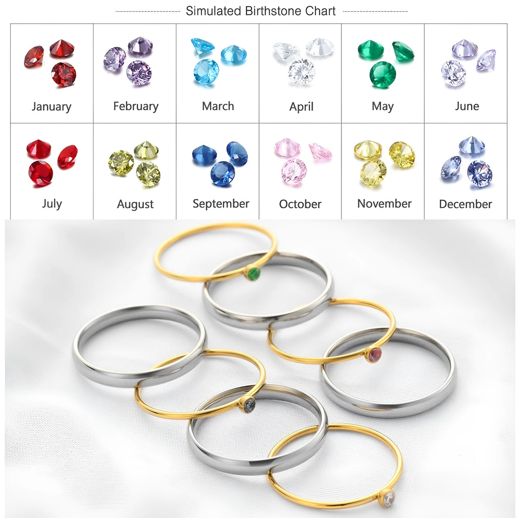 Close-up of a titanium steel ring with an engraved geometric design and a December colour birthstone.