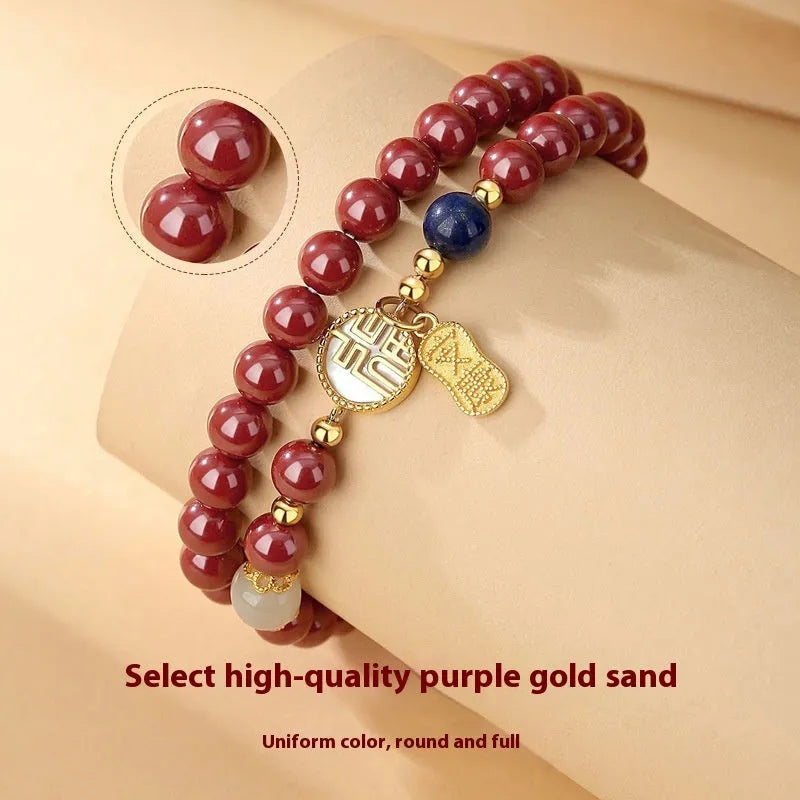 S925 sterling silver bracelet with white shell and cinnabar blessing card charm.
