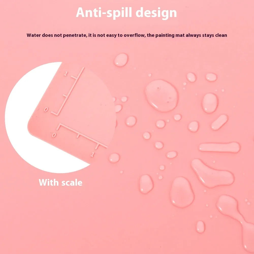 Silicone painting mat with optional mixing bowls for oil and watercolour artwork