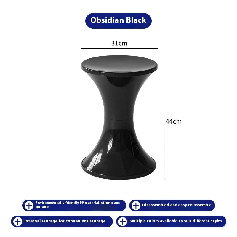 Plastic hourglass-shaped shoe changing stool in selected colour, low height seat for children, adults, elderly.