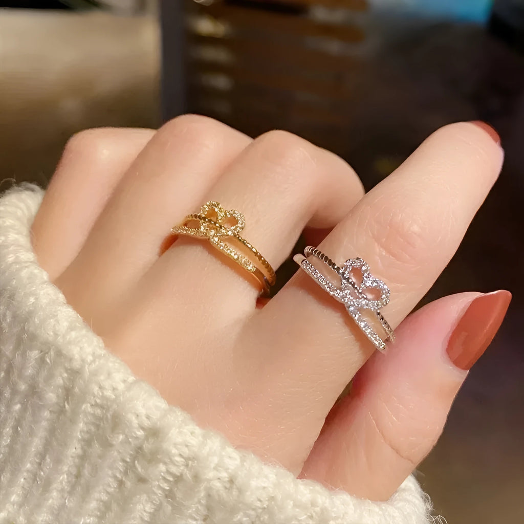 Love ring women copper electroplated geometric Korean style gold and white colours