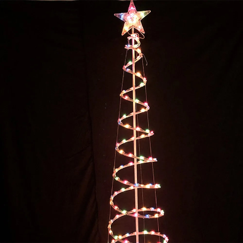 6FT tall LED spiral Christmas tree light set with remote control on a stand.