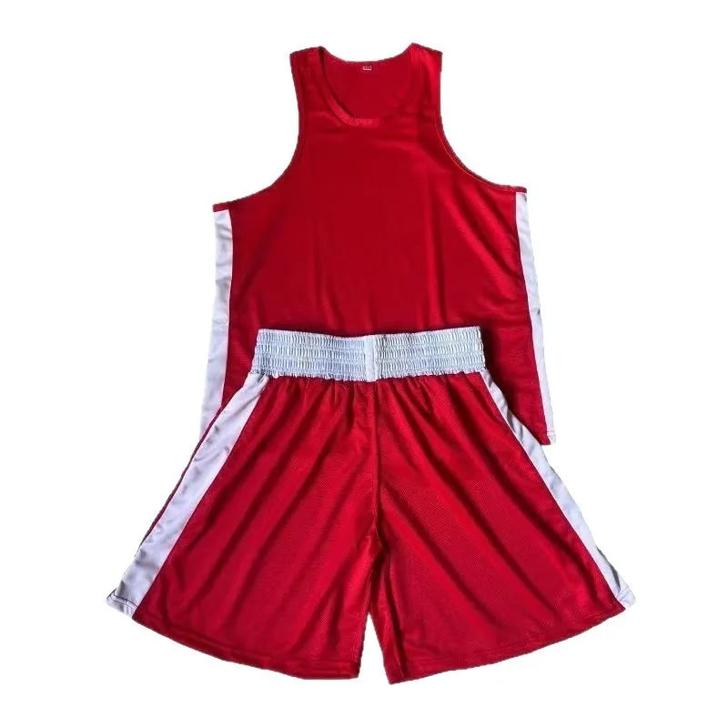 Judo sportswear set in solid colour red with breathable jacquard fabric top and shorts