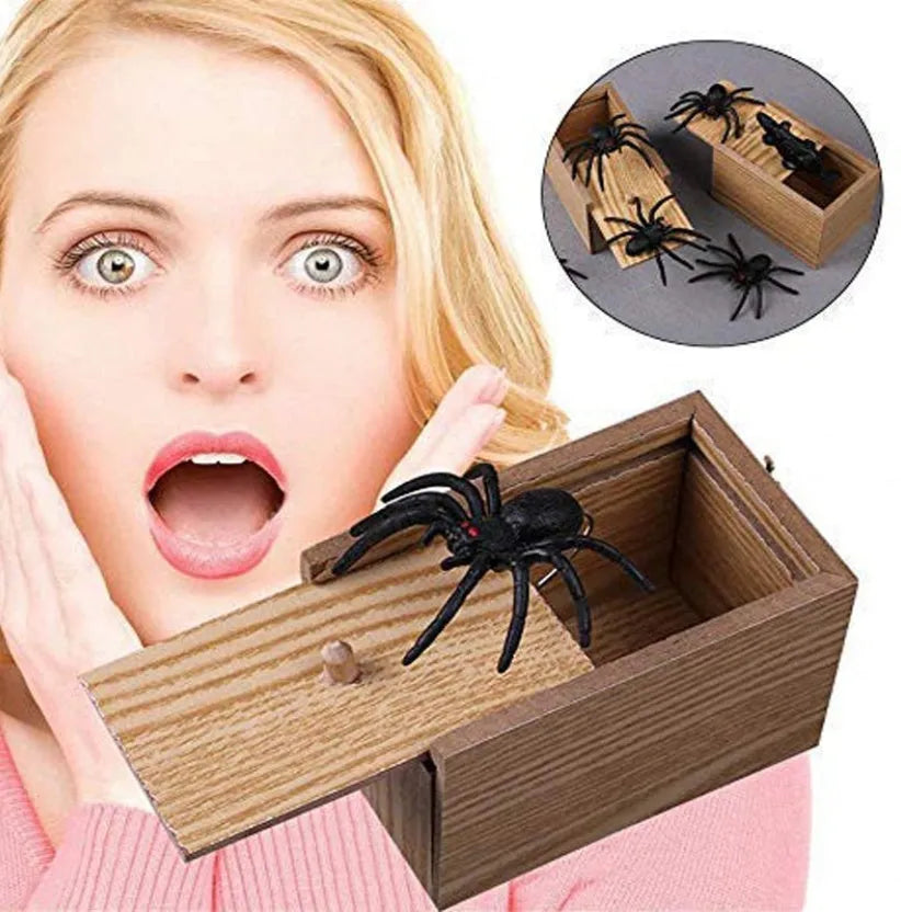 Wooden scare box prank toy with jumping animal surprise for April Fools gags