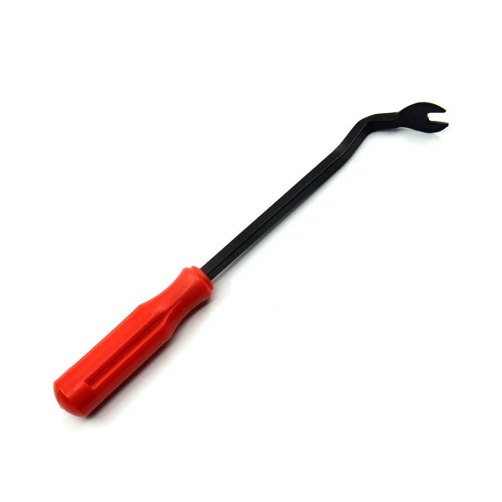 Red-handled steel automotive panel removal pliers for General Motors door clips.