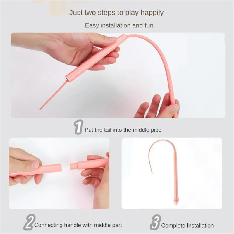 Blue simulated mouse tail cat toy with silicone tail and cat head handle measuring 80cm