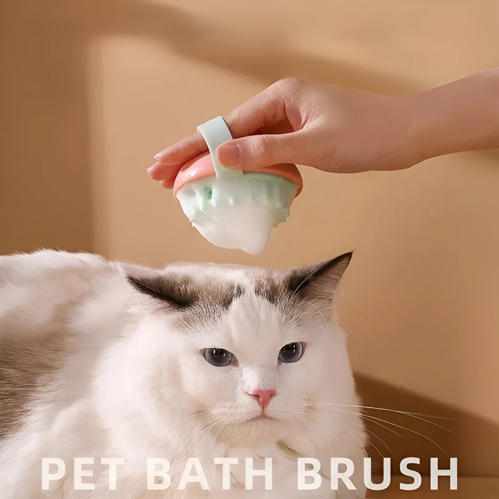 Silicone pet bathing brush with flexible bristles and comfortable handle in assorted colours