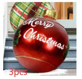 Large red and white striped inflatable PVC Christmas ball ornament with a 60cm diameter.
