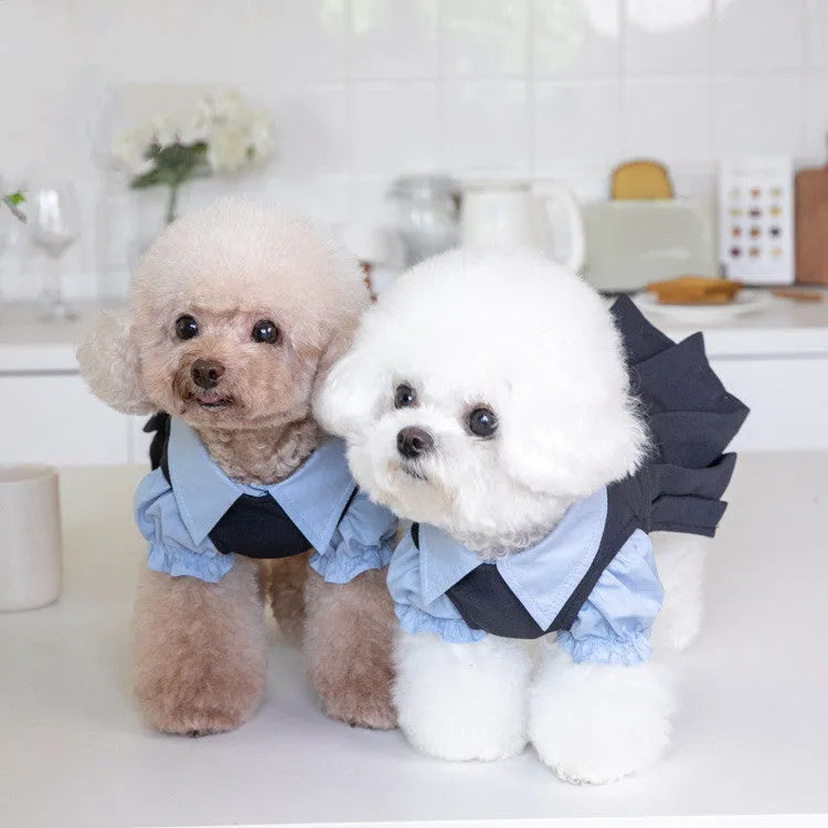 Dark grey casual-style dog clothing on a mannequin, showing polyester fabric and simple design.