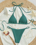 Women's lace-up front bikini swimsuit in nylon fabric available in multiple colours