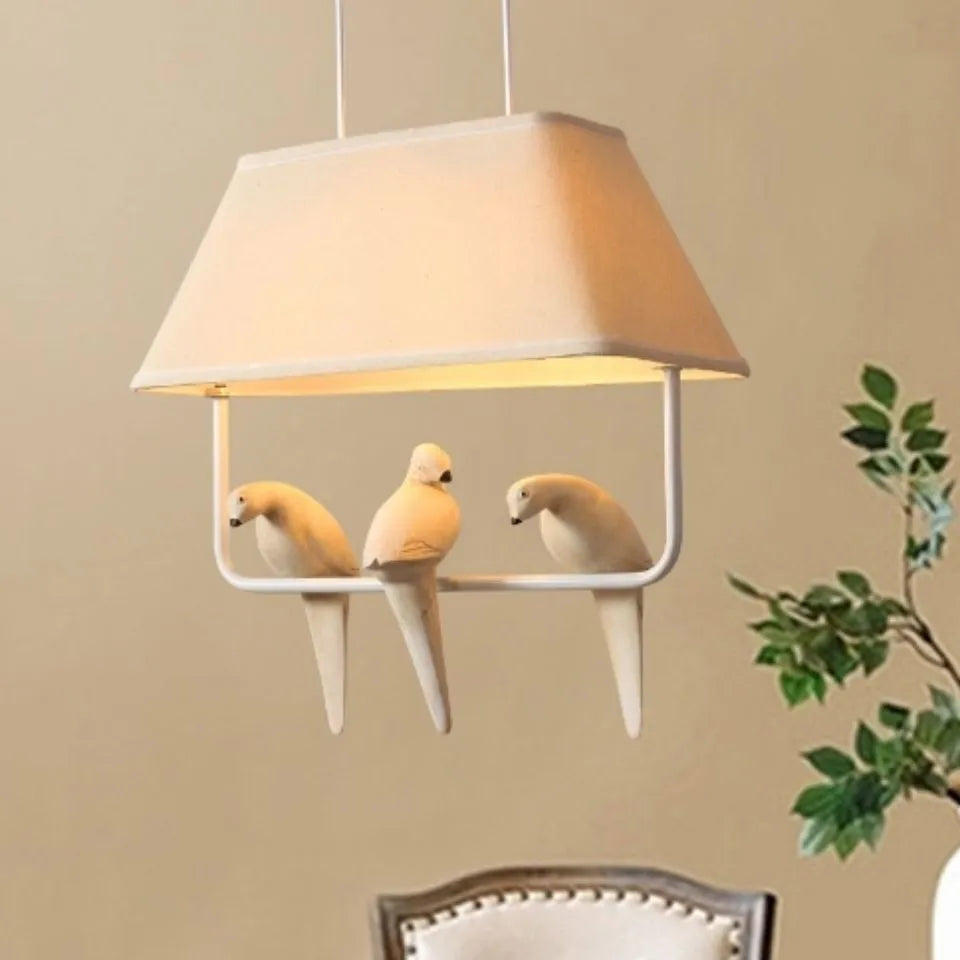 Iron bird chandelier ceiling lamp with fabric shades in bird-themed configuration