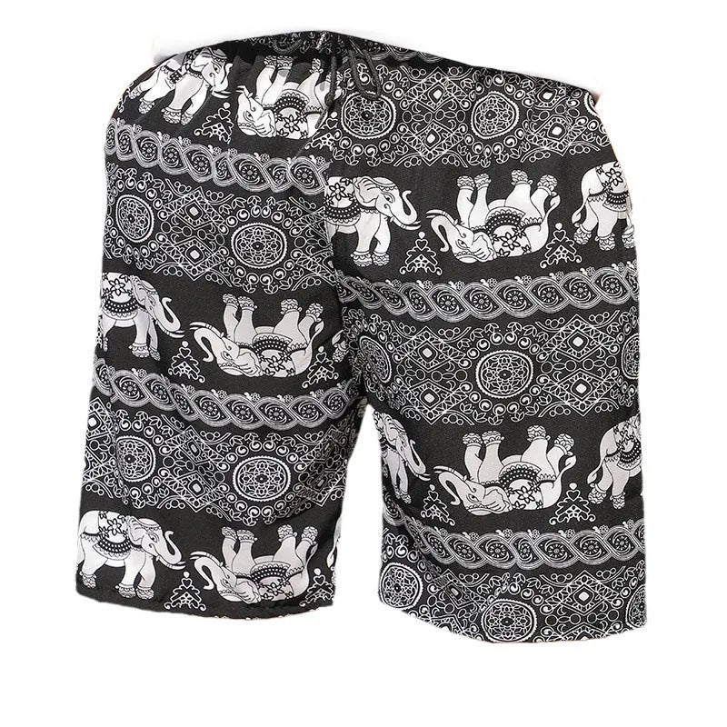 Men's ice silk beach pants with striped pattern showing loose fit and elastic waist