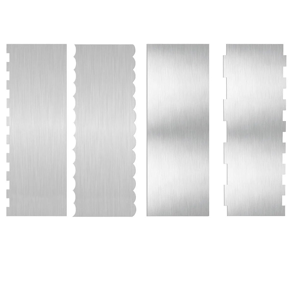 Stainless steel cream scraper with polygon pattern for textured cake decorating
