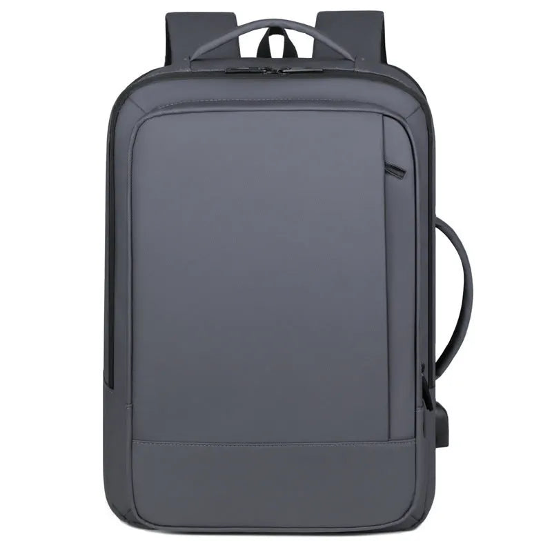 Black waterproof Oxford cloth backpack with Derm leather details and curved shoulder strap