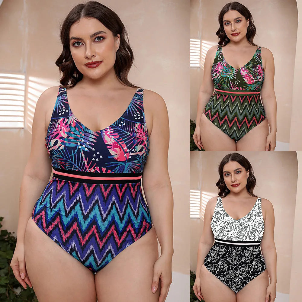 Women's striped printed vest design one-piece swimsuit with spaghetti straps on hanger