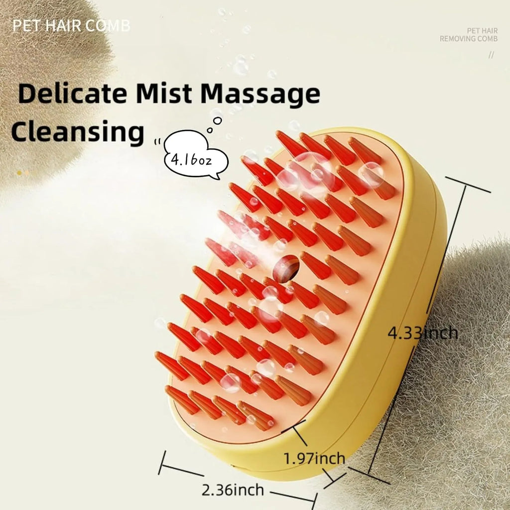 White or yellow rechargeable steam pet brush for grooming dogs and cats