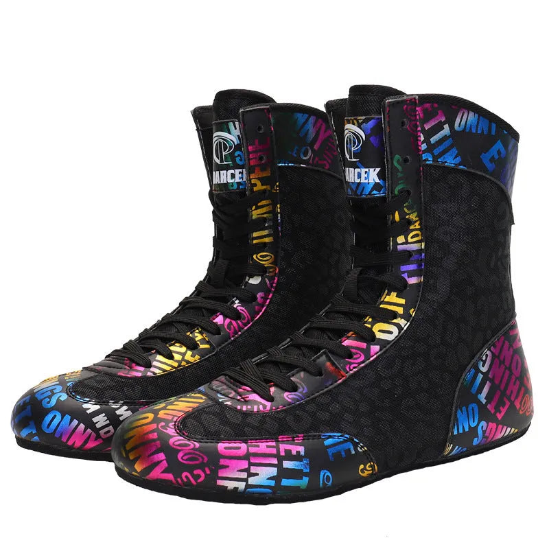 Mixed combat training wrestling shoes with high-top design and soft rubber sole