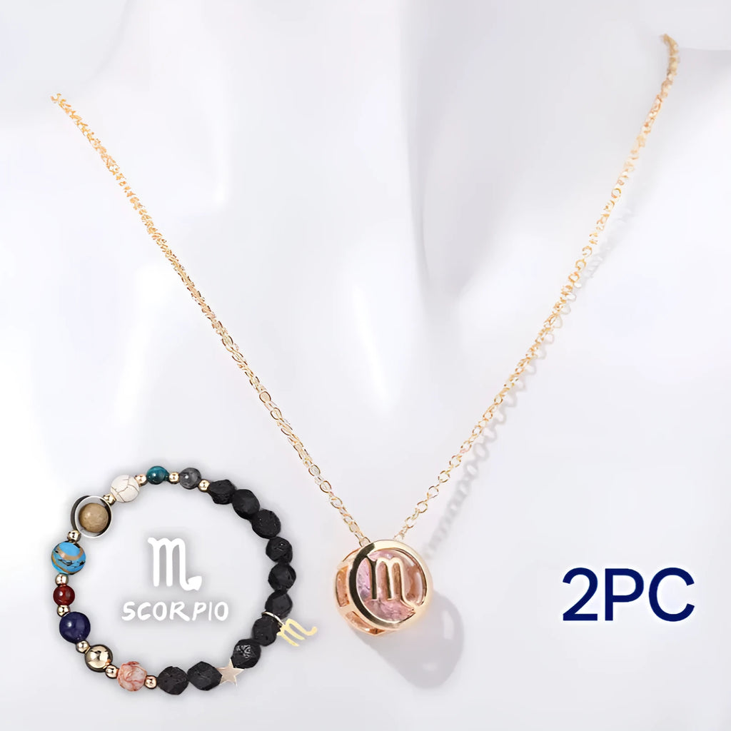 Natural stone bead necklace and bracelet set on adjustable cord