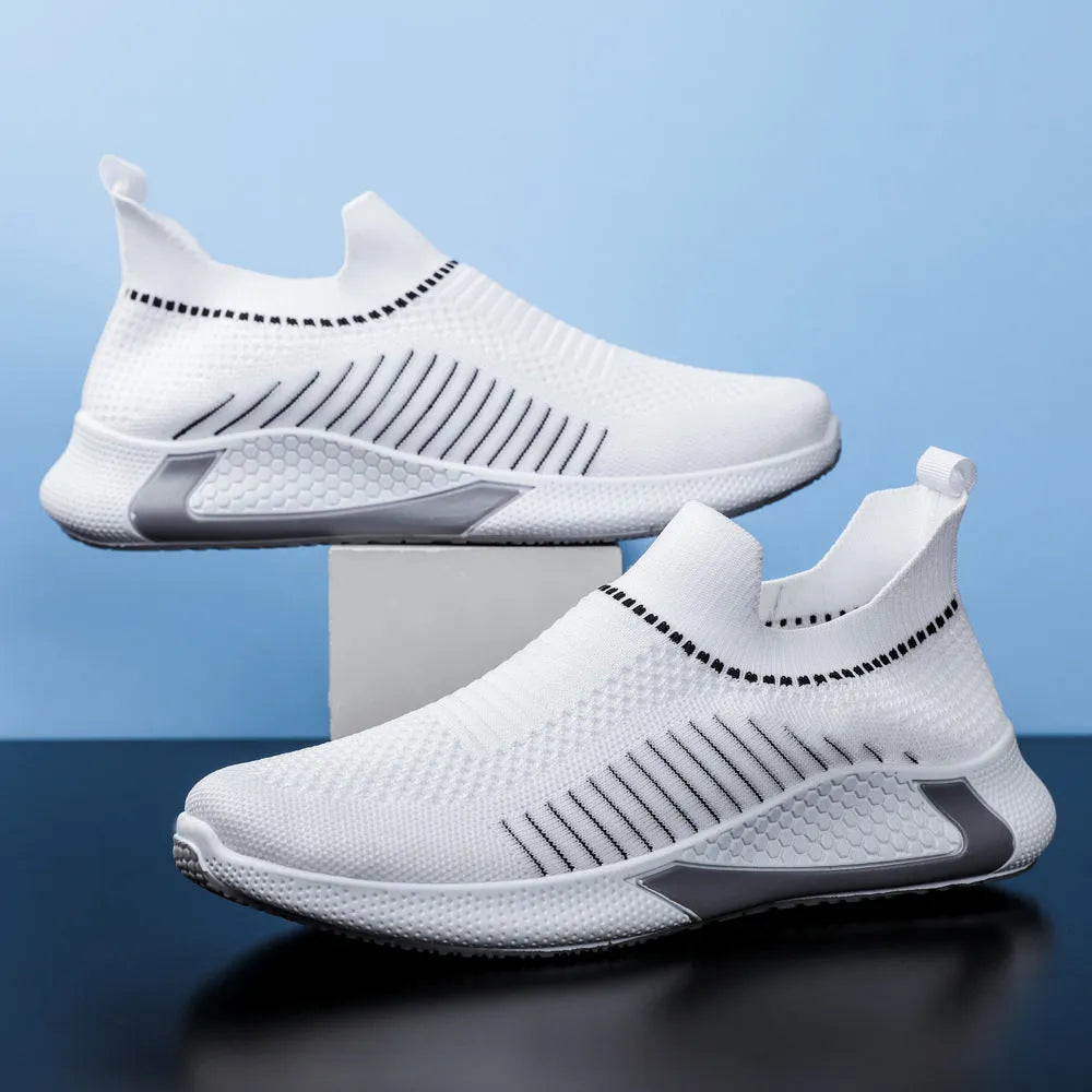 Men's striped mesh sock shoes with flyknit upper and breathable lining