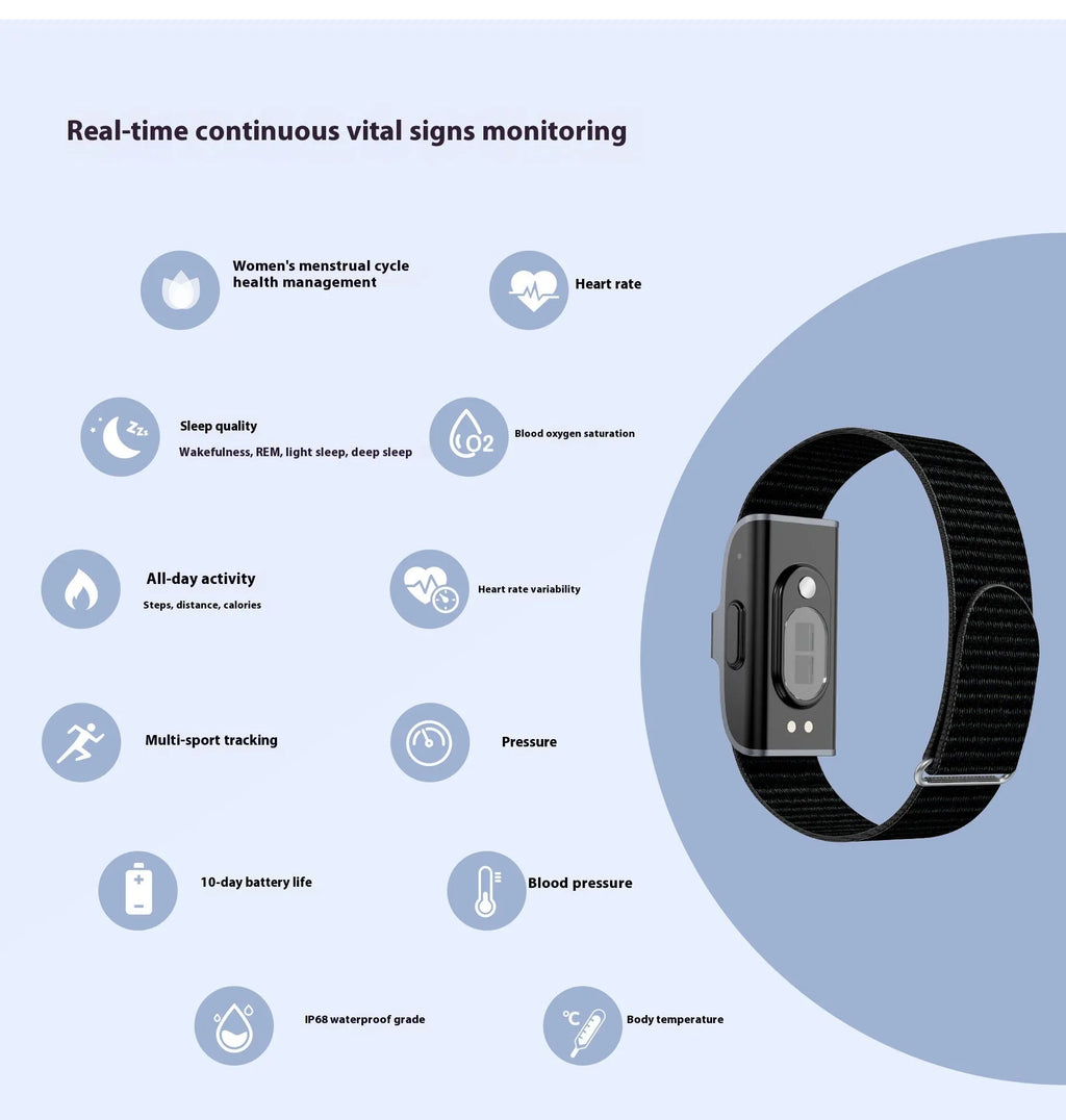 Smart bracelet in silver with heart rate blood pressure sleep and blood oxygen monitoring on display, waterproof sports design
