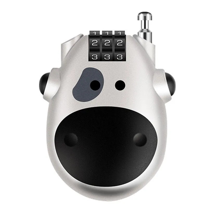 Retractable wire rope helmet lock with 1 metre chain in black cow design