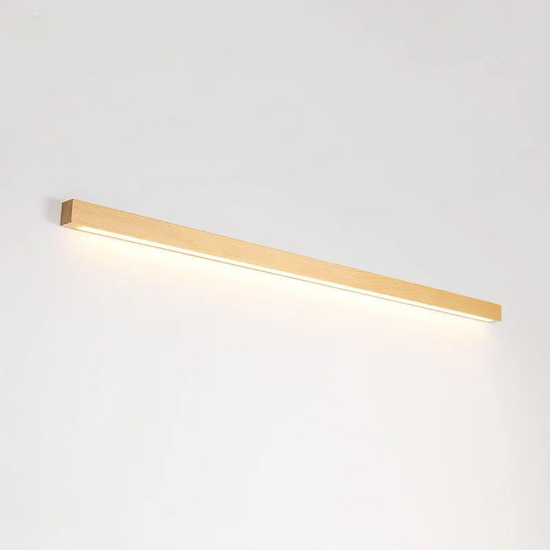 Walnut coloured Log Strip Wall Lamp linear LED light fixture in wood and acrylic