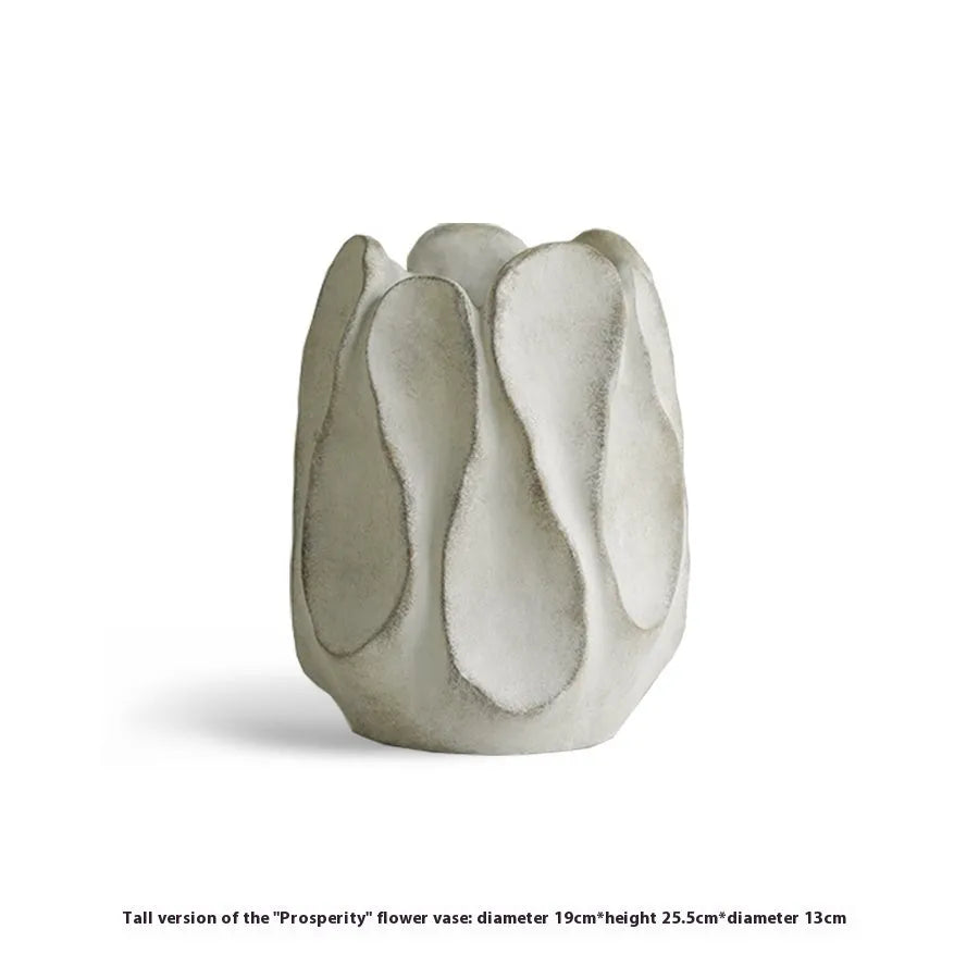 Irregular ceramic vase in magnesium clay finish, high and low style versions for flower arrangements