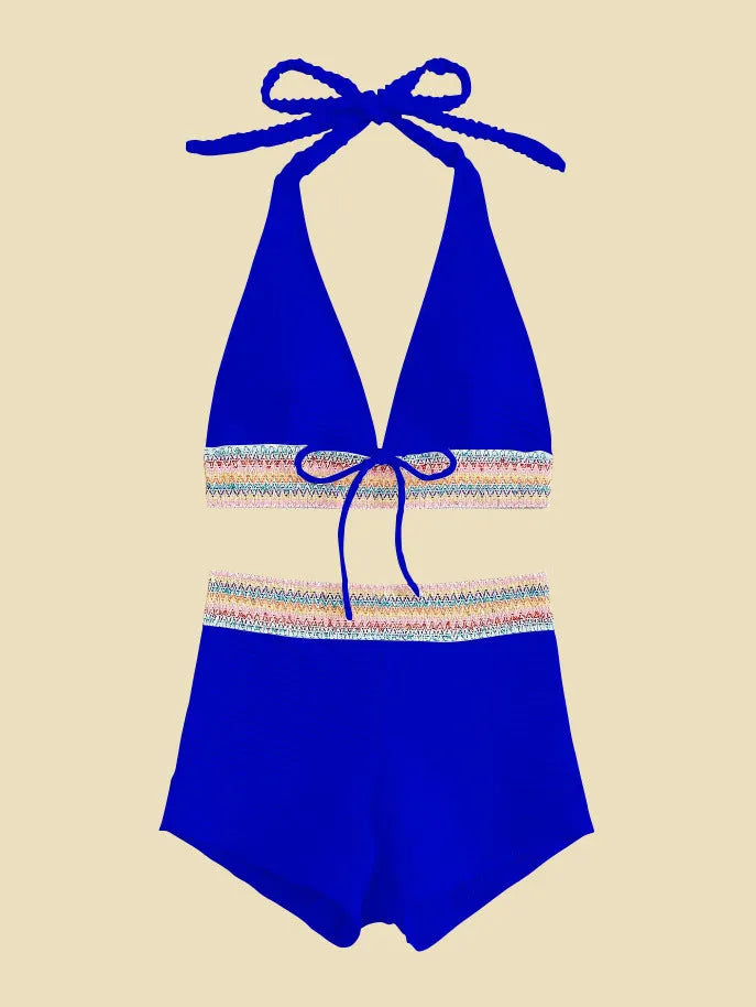 Women's high waist bikini swimsuit in polyester fabric with split design