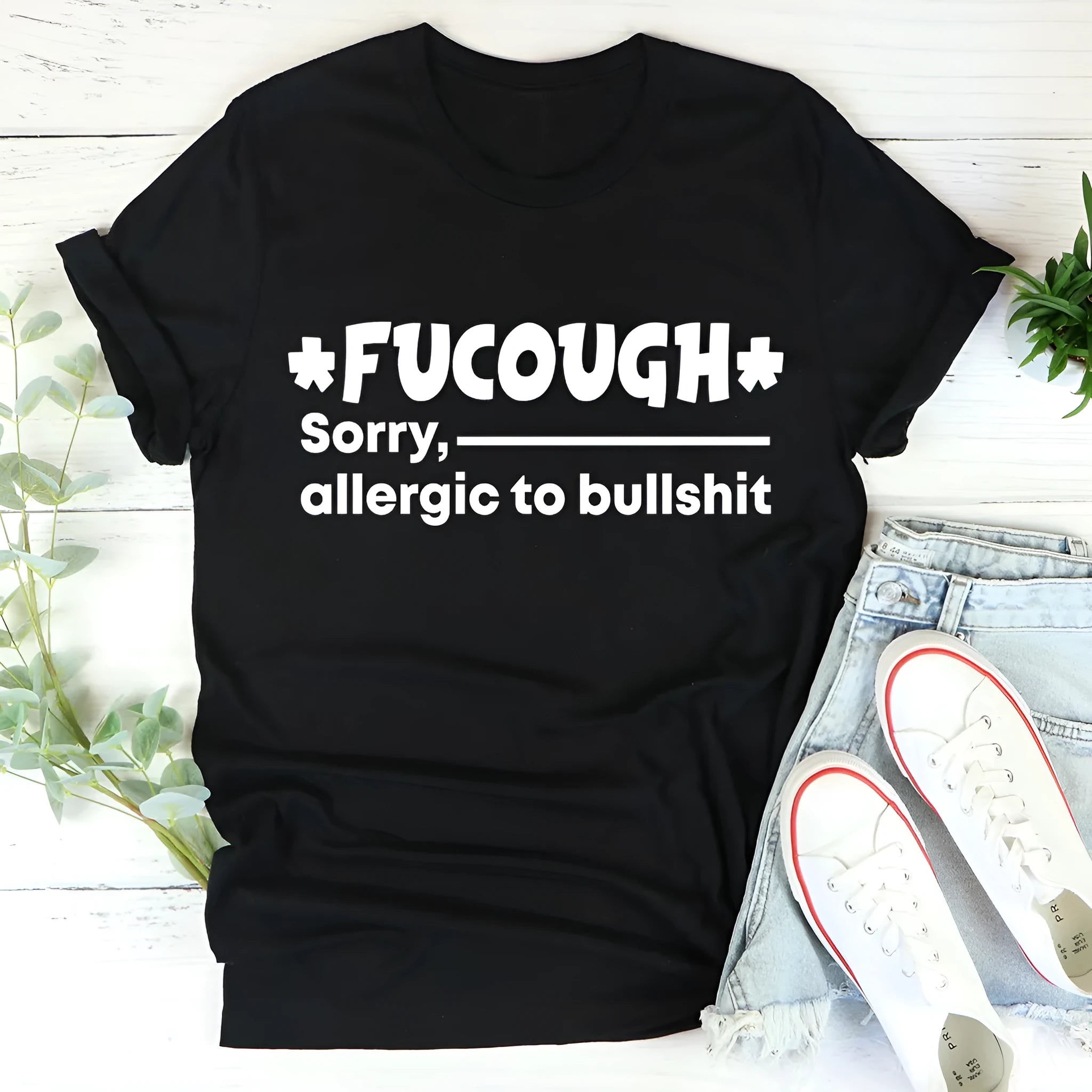 Black cotton short sleeve T-shirt with round neck and loose straight fit