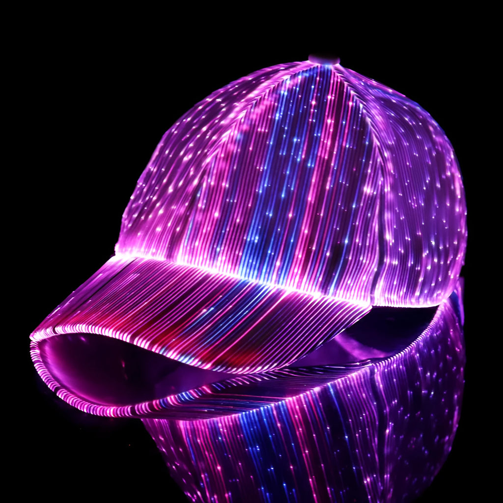 Luminous baseball cap with LED light fibre fabric, free size, black or white, side view
