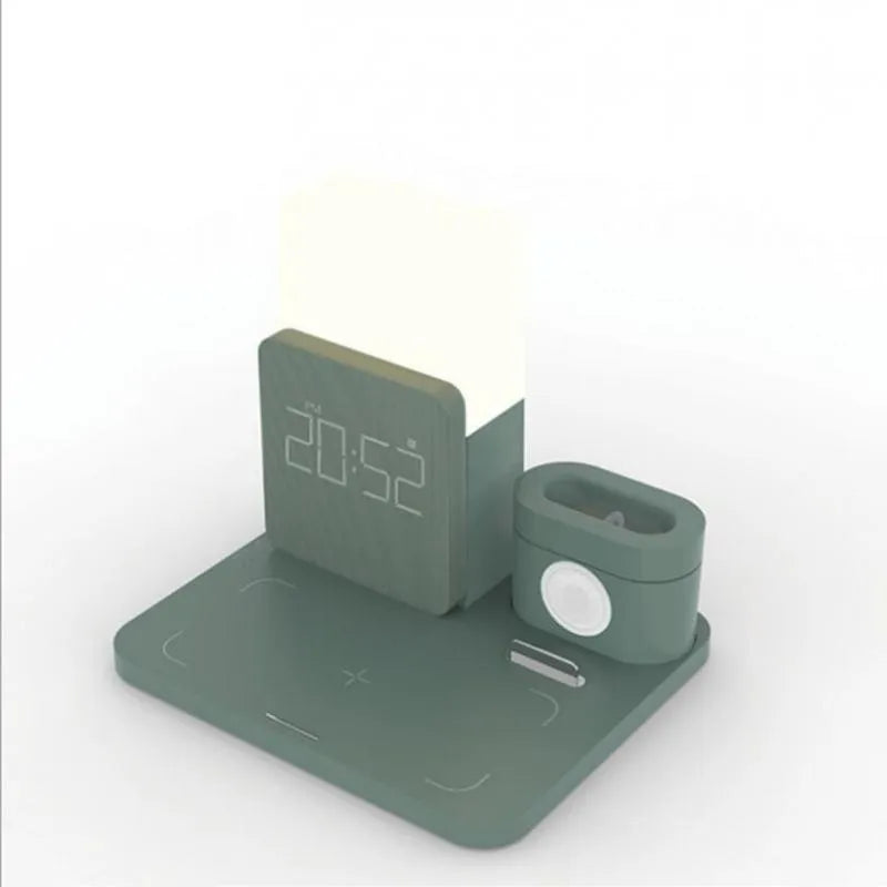 3-in-1 wireless charger stand for iPhone, AirPods, and Apple Watch in dark green colour
