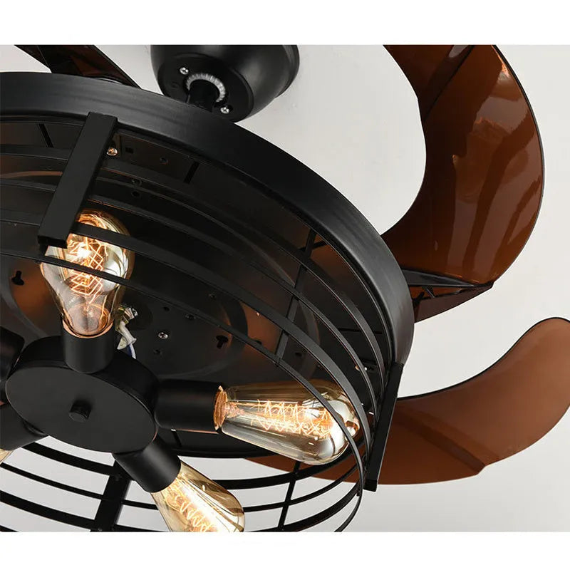 American retro industrial style invisible ceiling fan lamp with light, 42 inch size with acrylic blades.