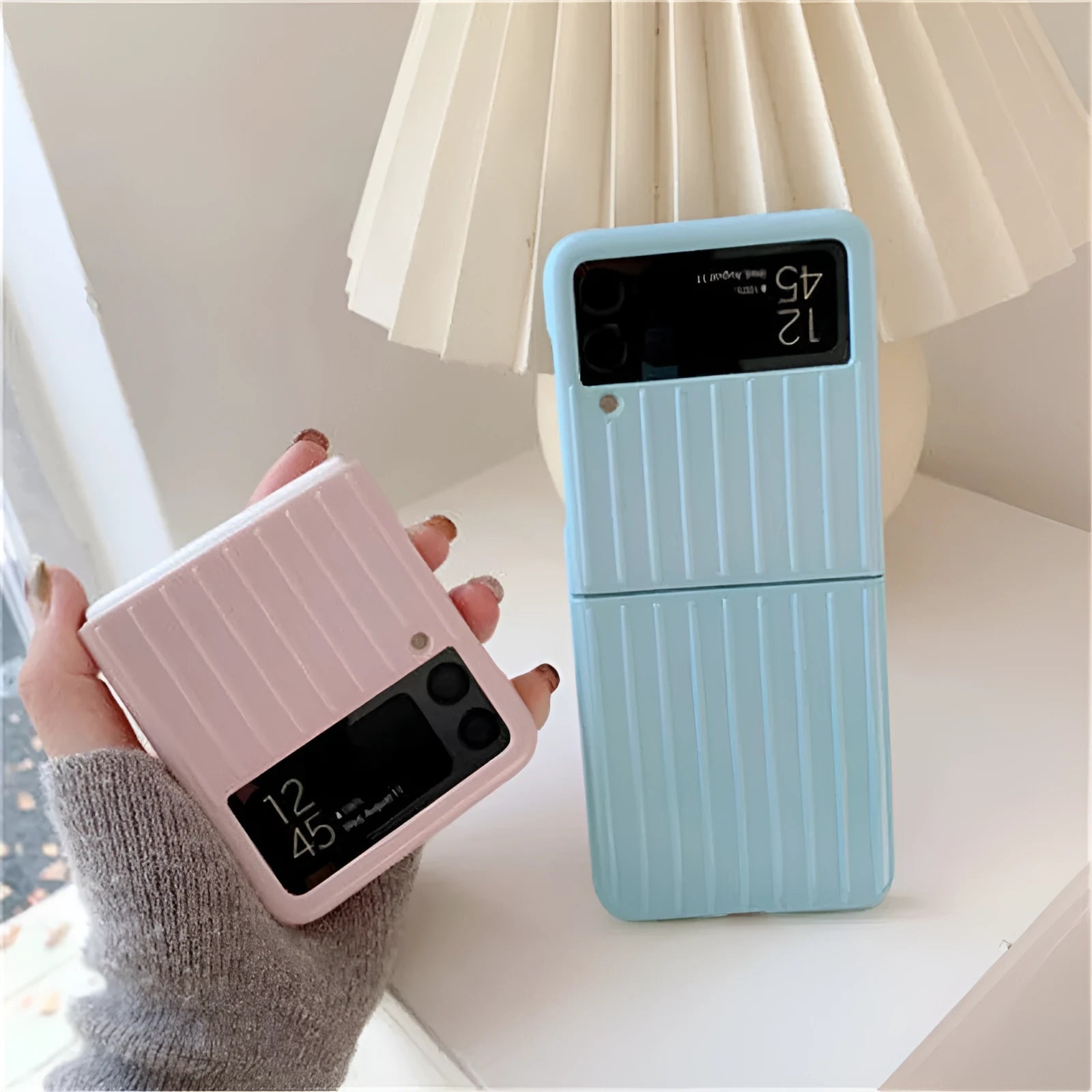 Ultra-thin black flip phone case for Samsung Z Flip3 folding mobile on a plain background.