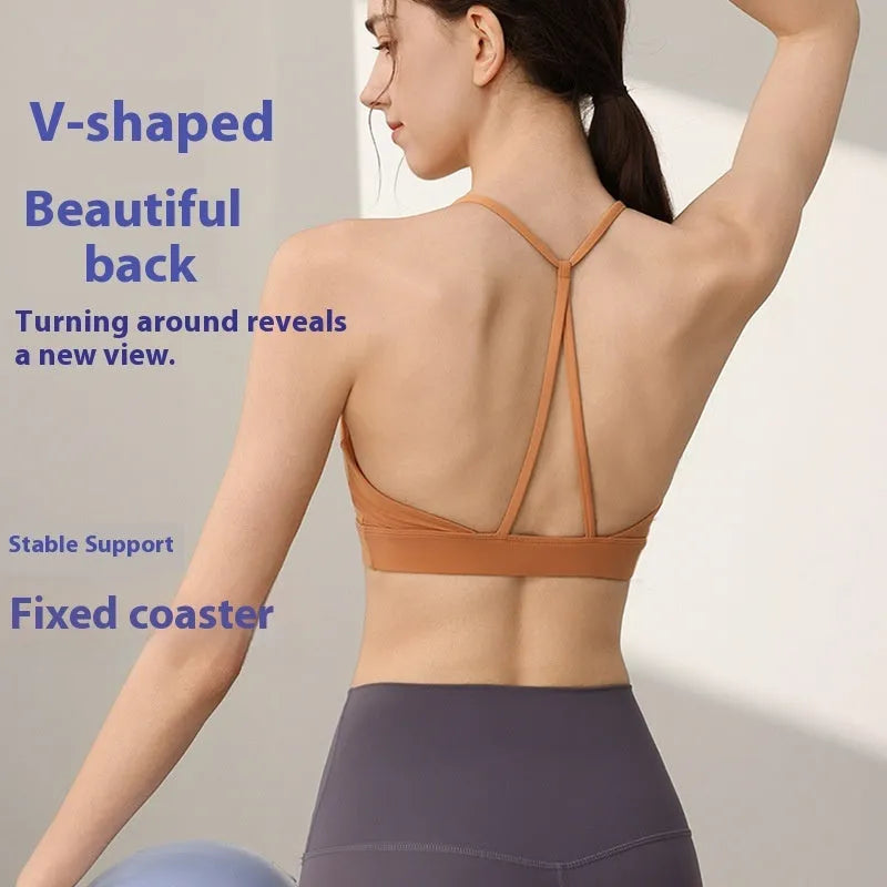 Women's nylon sports vest with fixed double shoulder straps in multiple colours.