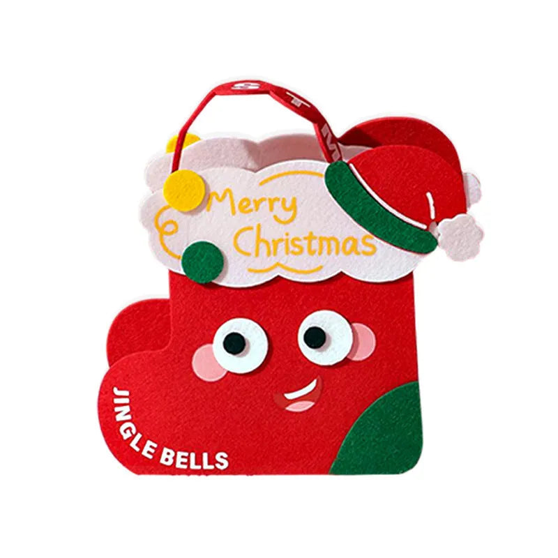 Christmas gift felt bag in green with cartoon design, used for gift packaging