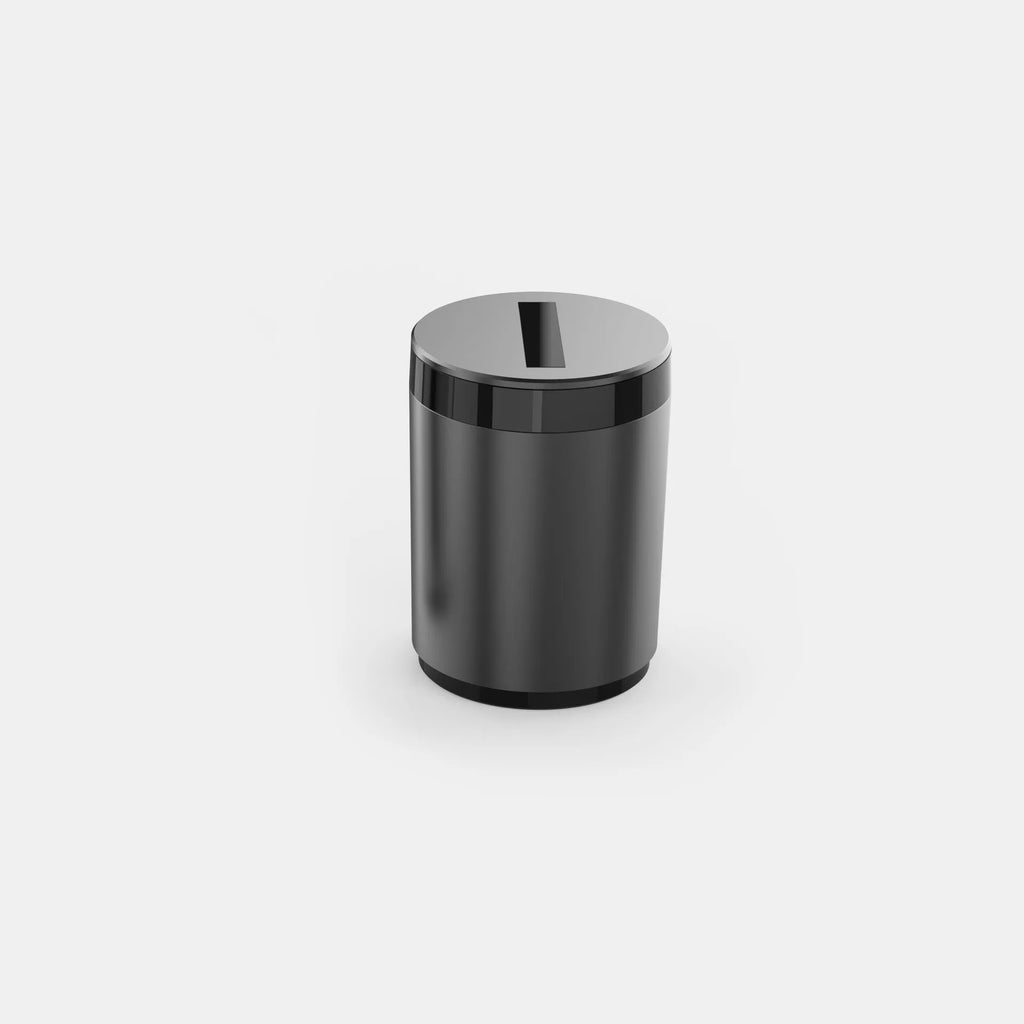 Automatic opening car ashtray in gun grey colour showing compact 7x10cm size.