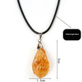 Natural citrine cluster pendant necklace with polished yellow tower crystal geometric drop on leather rope