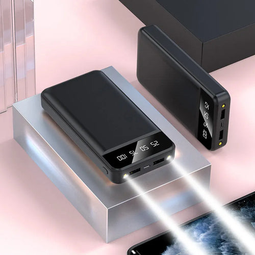 20000mAh polymer power bank in black, white, pink or blue with multiple USB ports