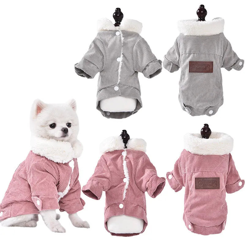 Lambswool fleece-lined vest for dogs and cats in grey or pink, sizes XS to XXL