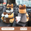 Plush car tissue box organiser hanging from vehicle flip armrest