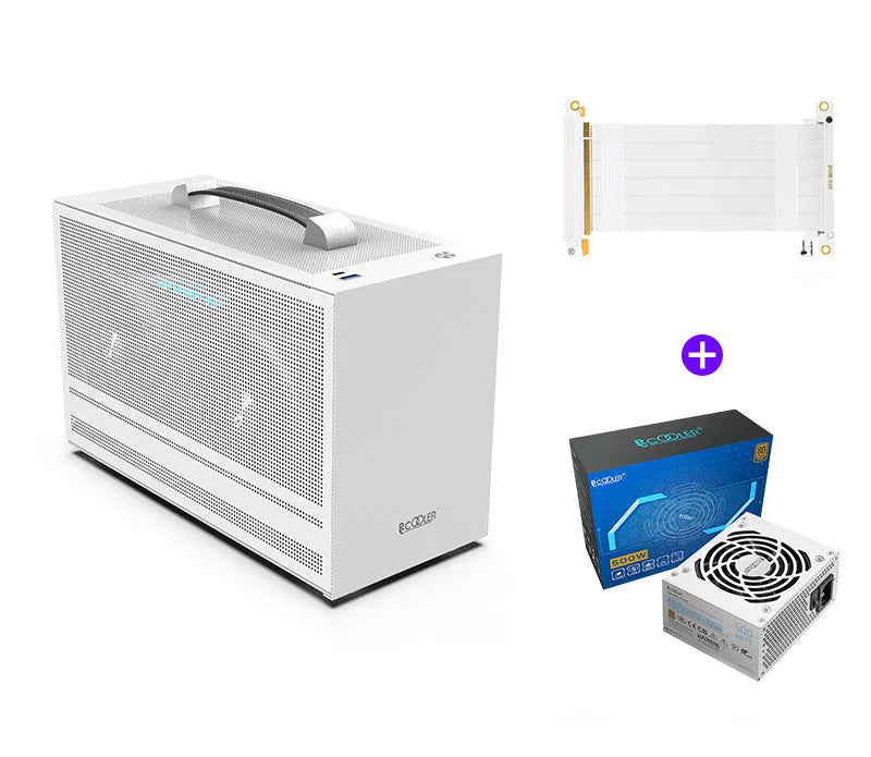 Hummingbird PRO Mini-ITX desktop computer case in titanium grey and white finish options.