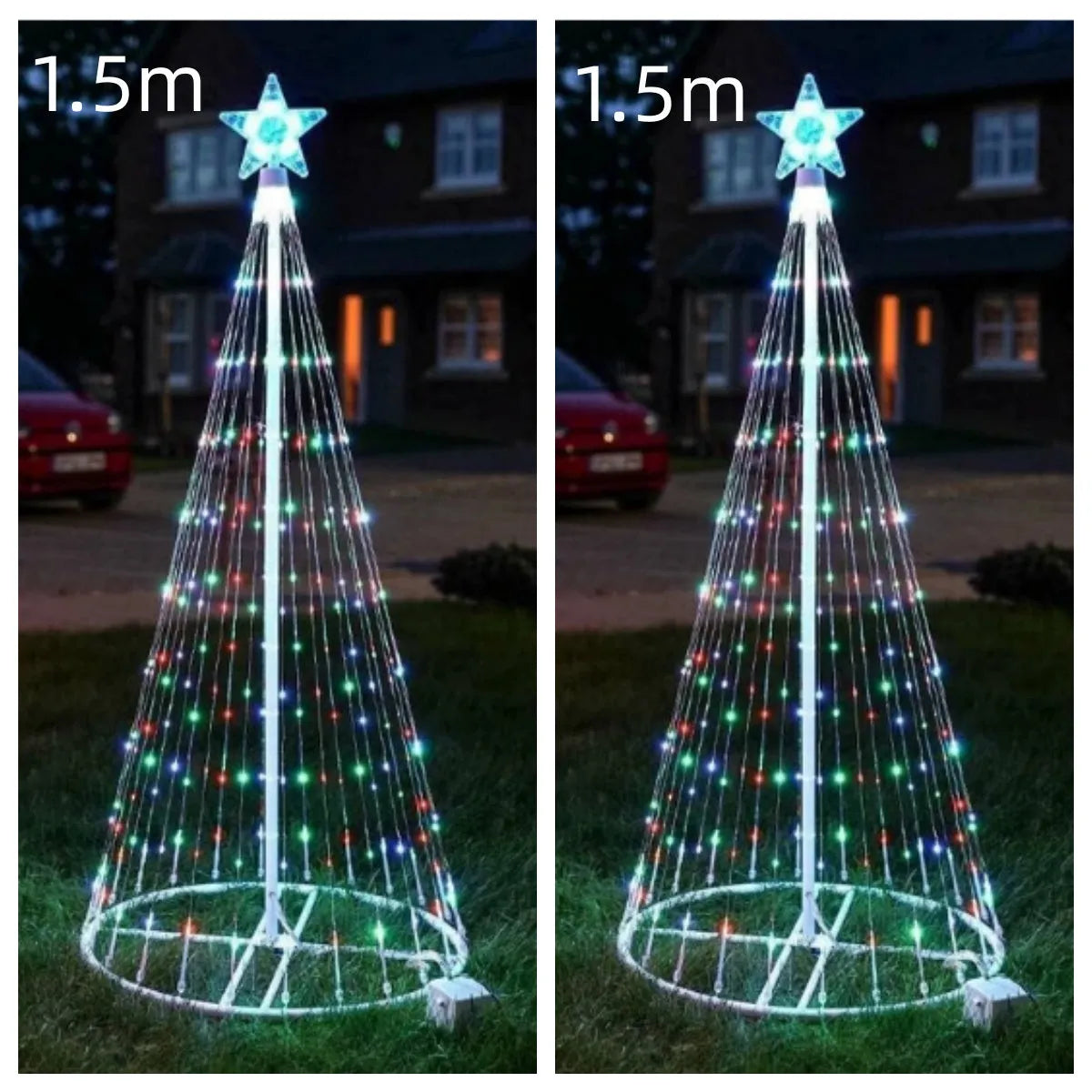 Multi-colour LED animated outdoor Christmas tree lights for garden decoration in 1.5m or 2m sizes