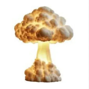 Modern mushroom cloud shaped table lamp with USB power connector on decorative base