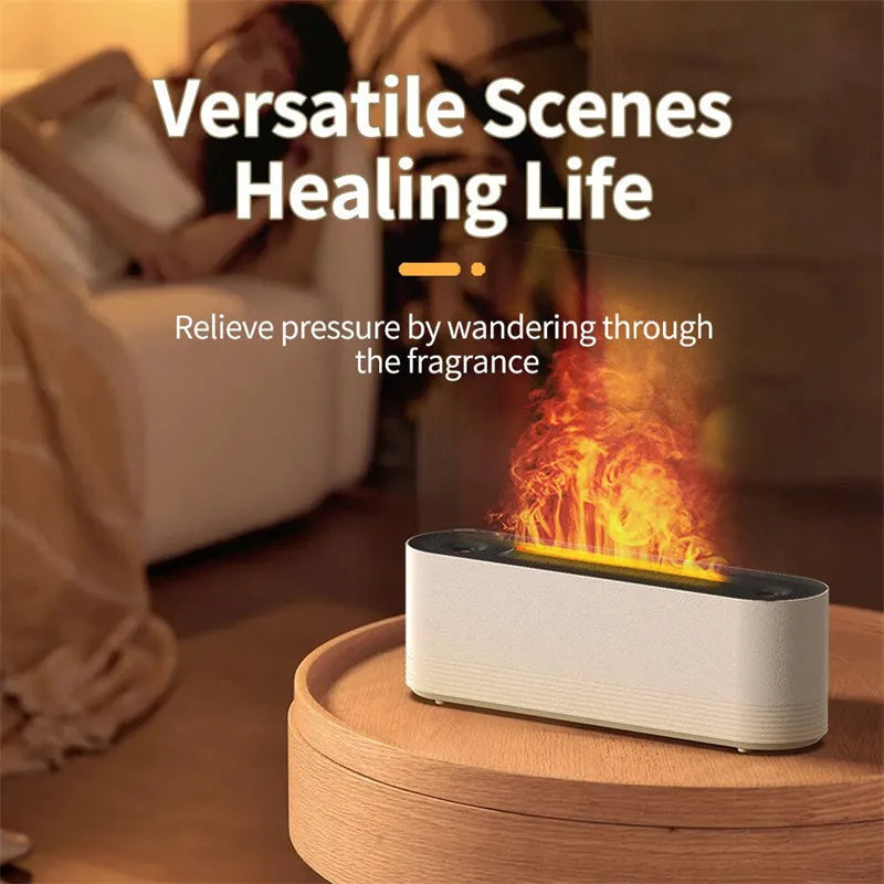 Black or white flame air humidifier and aroma diffuser with LED lights and water mist
