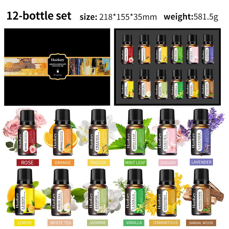 Boxed water-soluble aromatherapy essential oil sets showing multiple vial quantities for diffuser use
