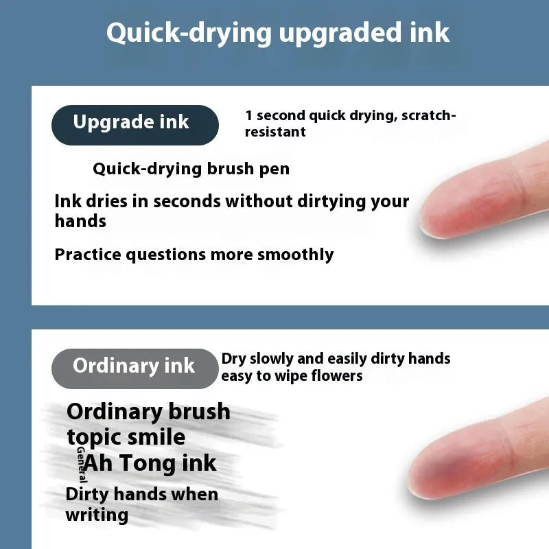 Pack of 10 quick-dry bullet pen refills showing black, red, blue, and ink blue ink colours.