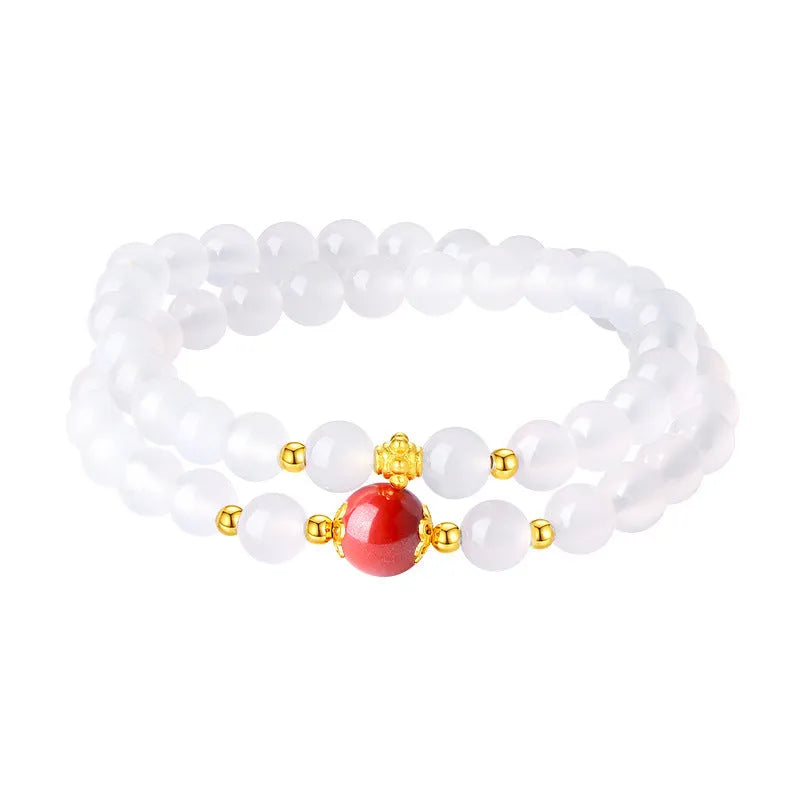 Women's double-layer bracelet with white agate geometric beads