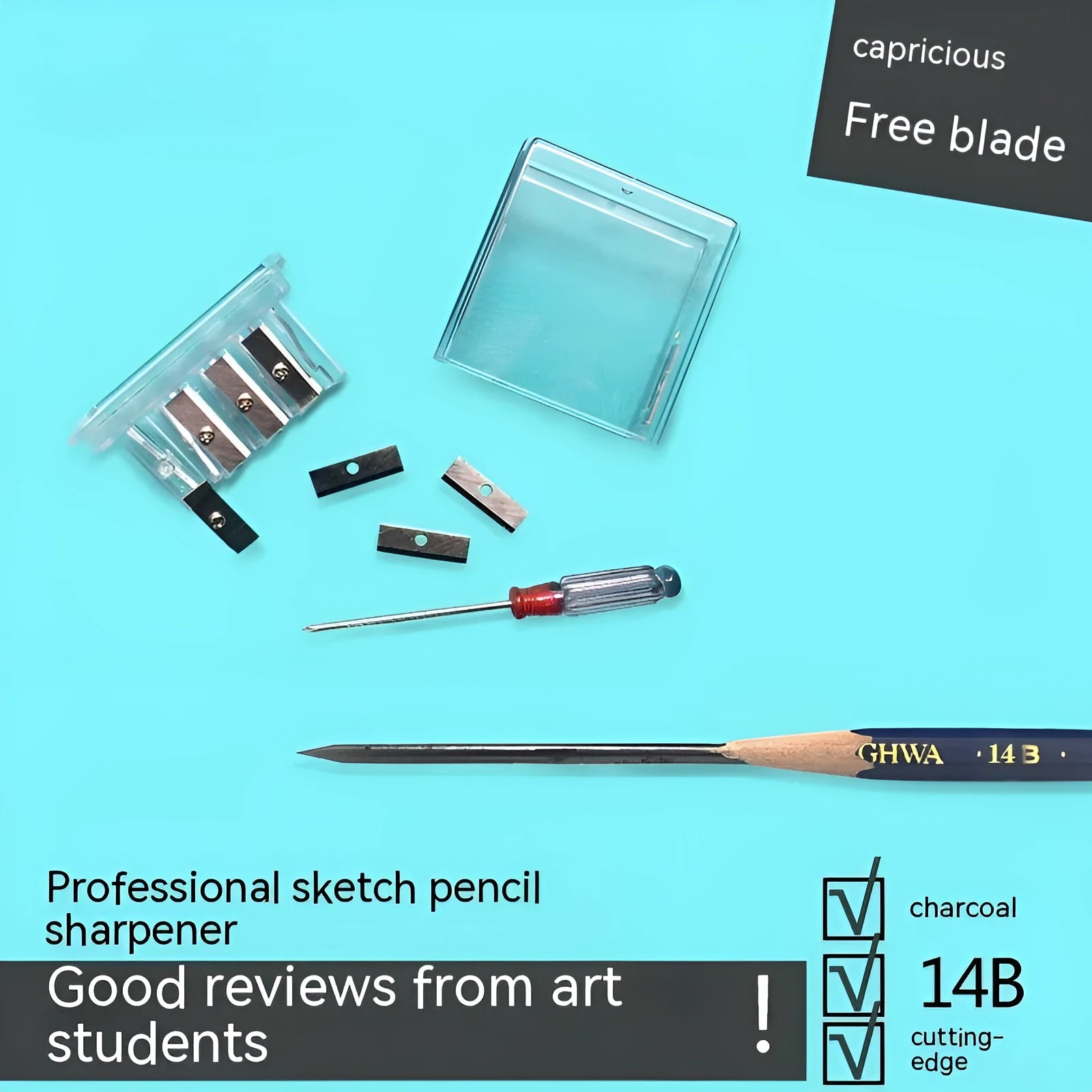 Geometric plastic four-hole pencil sharpener with screwdriver for blade replacement