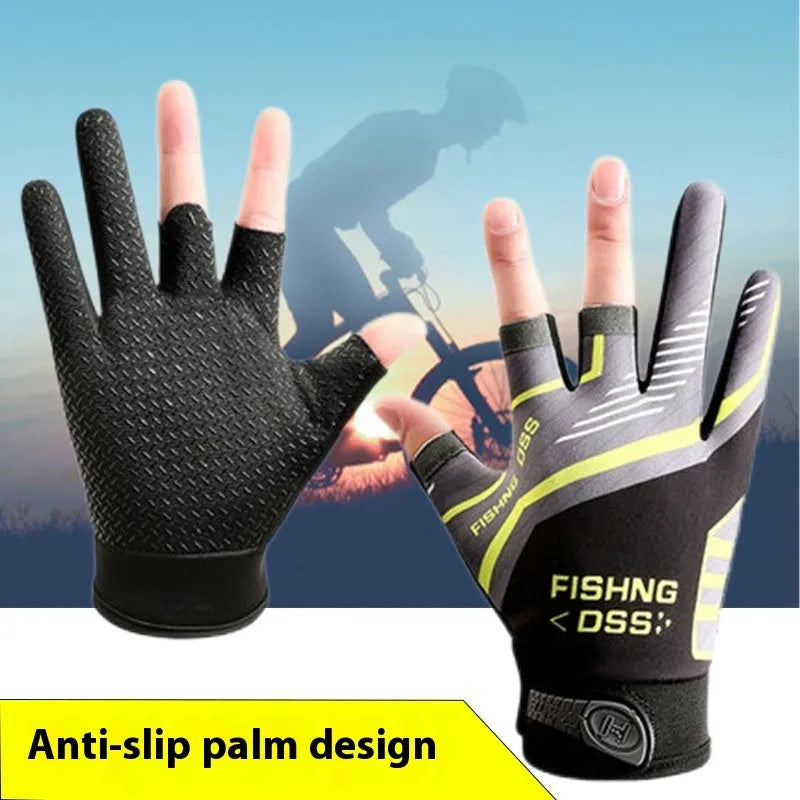 Pair of knitted sun protection windproof cycling fishing gloves in Cool Blue Black Blue