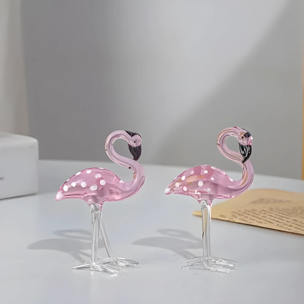 Pink flamingo crystal decorative sculpture on table in modern simple style